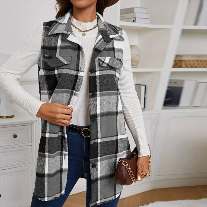 Women's collared plaid sleeveless vest