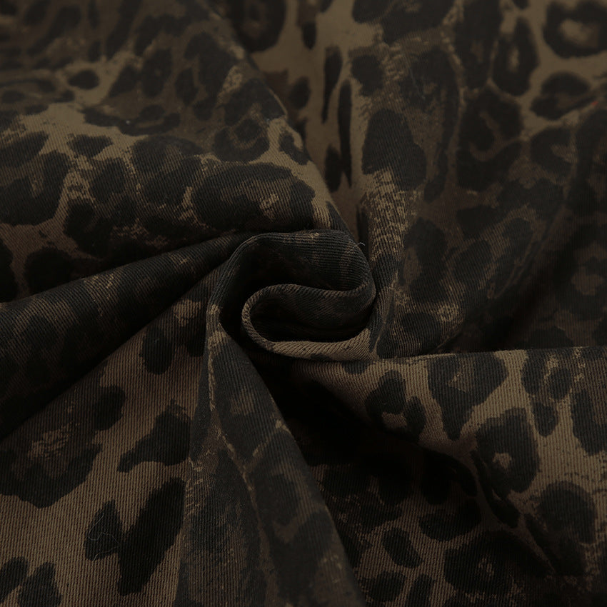 Retro leopard print lapel coat