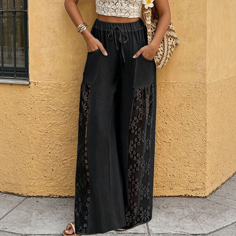 Lace-panel wide-leg trousers