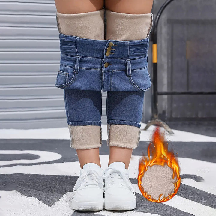 High-waisted fleece-lined skinny jeans