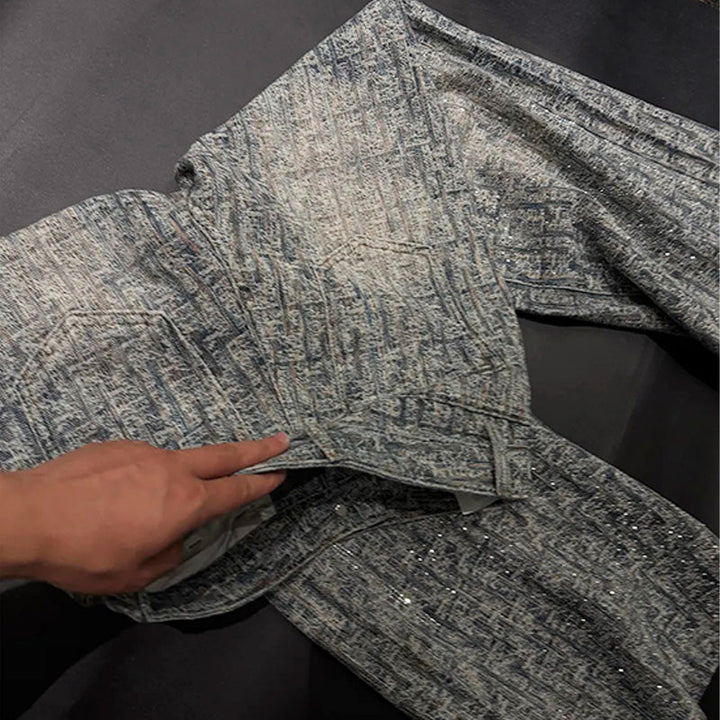 Jacquard Rhinestone Wide Leg Jeans
