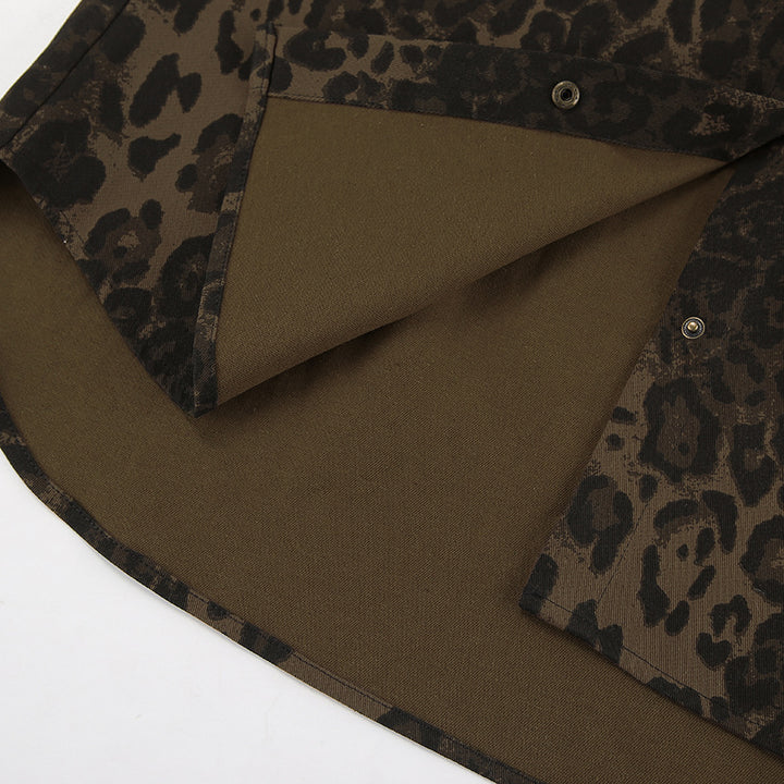 Retro leopard print lapel coat