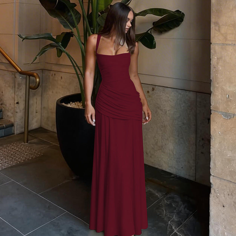 Square-neck ruched fitted dress