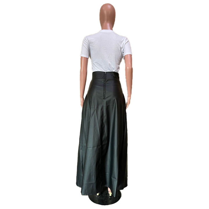 High-waisted side-slit leather skirt