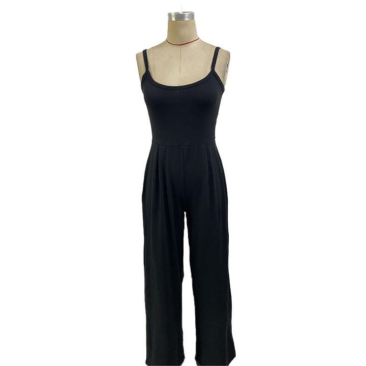 Spaghetti-strap open-back wide-leg jumpsuit