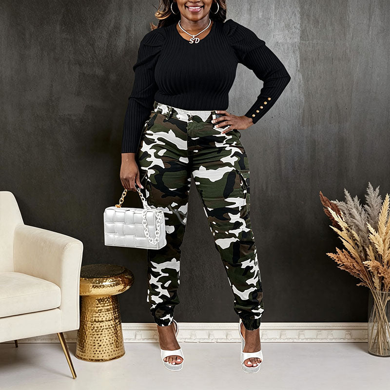 Casual Camouflage-Print Cargo Pants