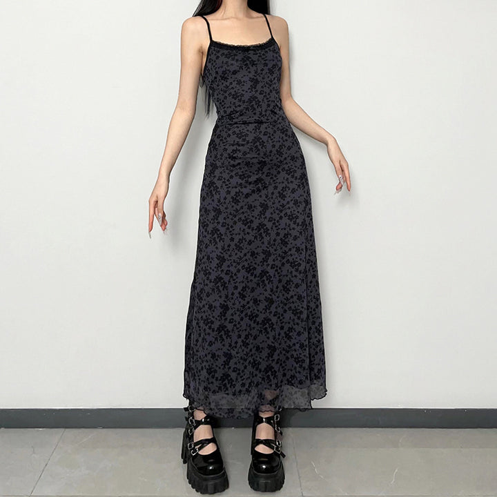 Vintage floral lace-trimmed slip dress