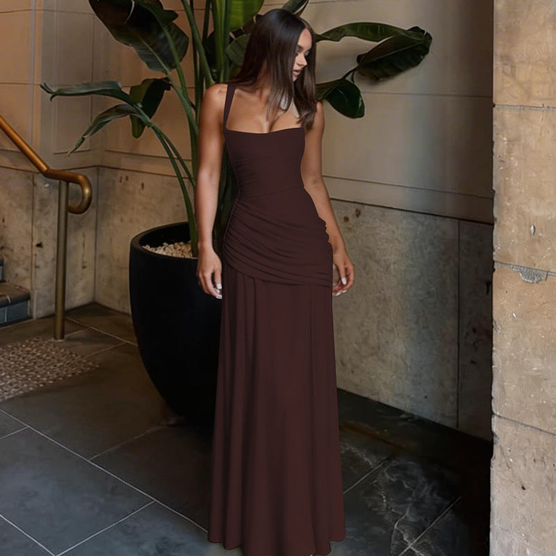 Square-neck ruched fitted dress