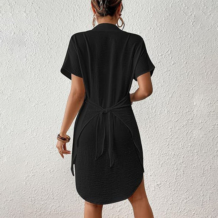 Short-sleeved belted shirt dress