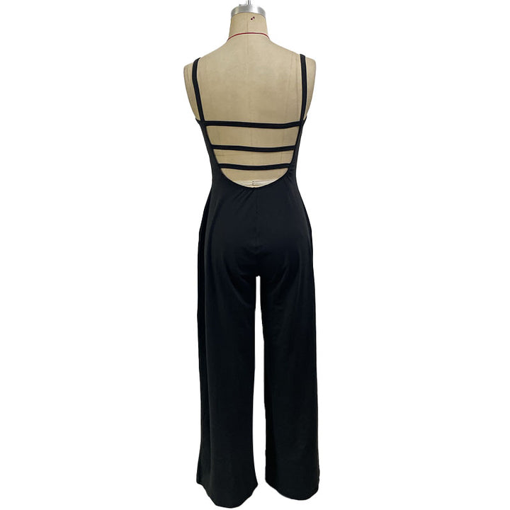 Spaghetti-strap open-back wide-leg jumpsuit