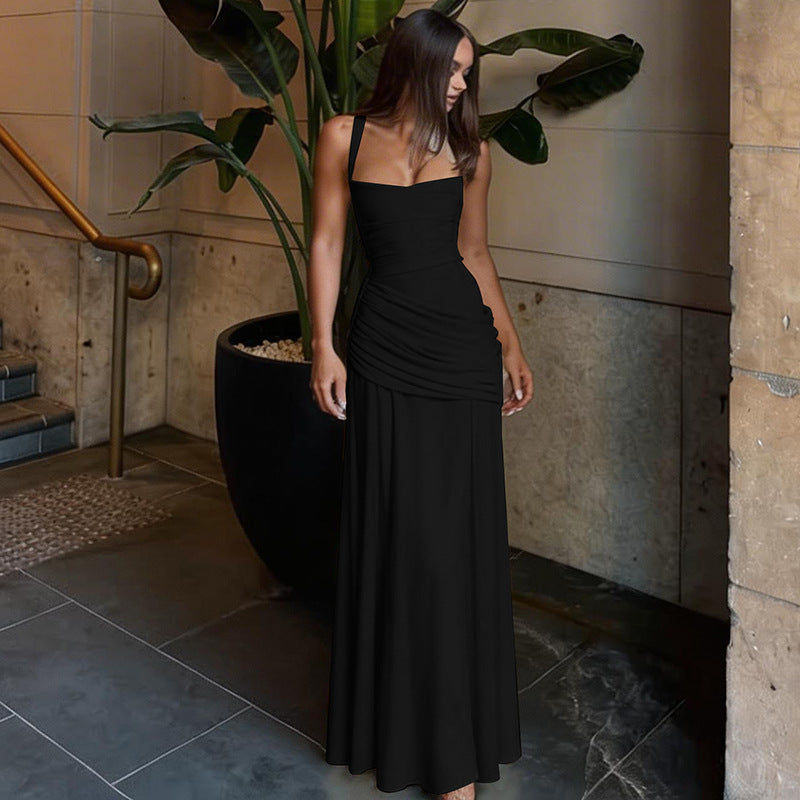 Square-neck ruched fitted dress