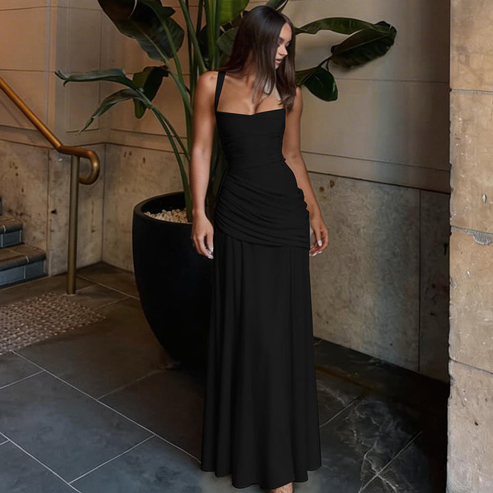 Square-neck ruched fitted dress
