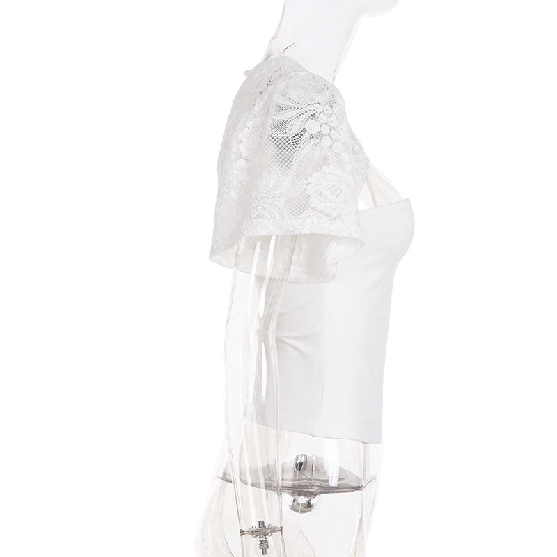 Lace cutout fitted short-sleeved top