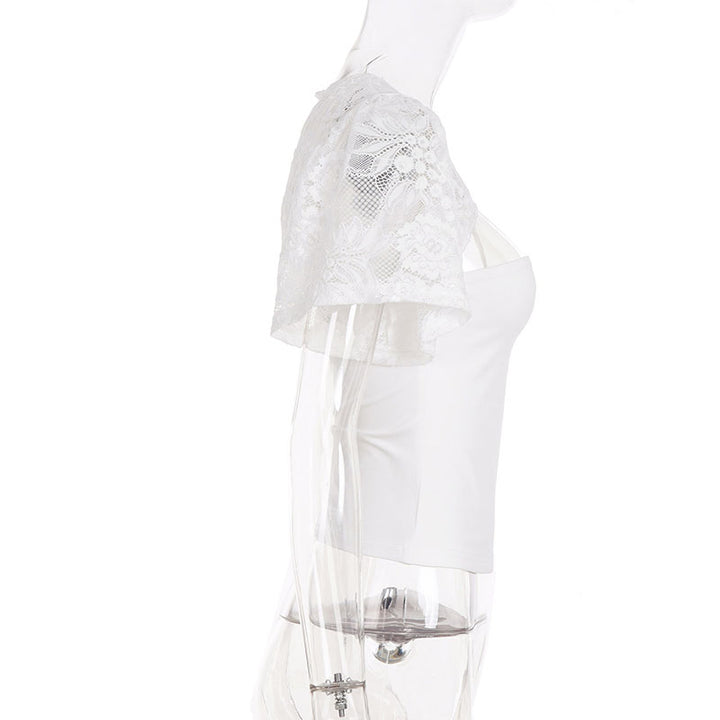 Lace cutout fitted short-sleeved top