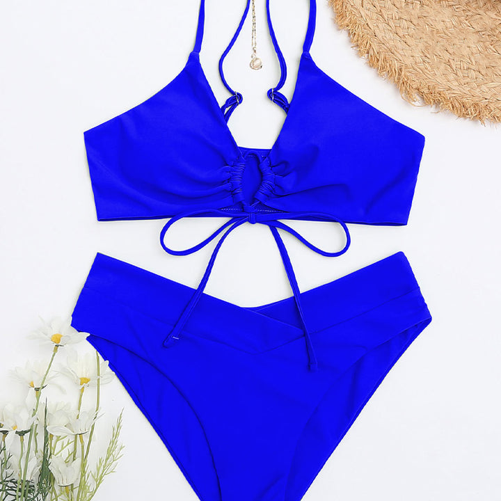 Adjustable cropped high-waisted two-piece swimsuit