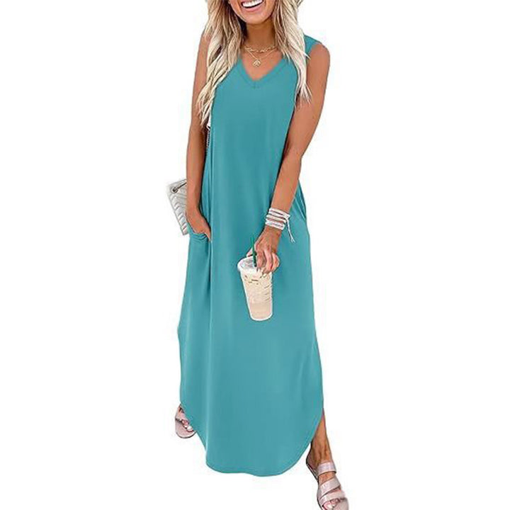 Casual sleeveless V-neck long dress