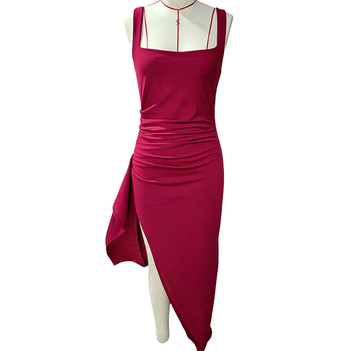 Square neckline pleated side slit mermaid long dress