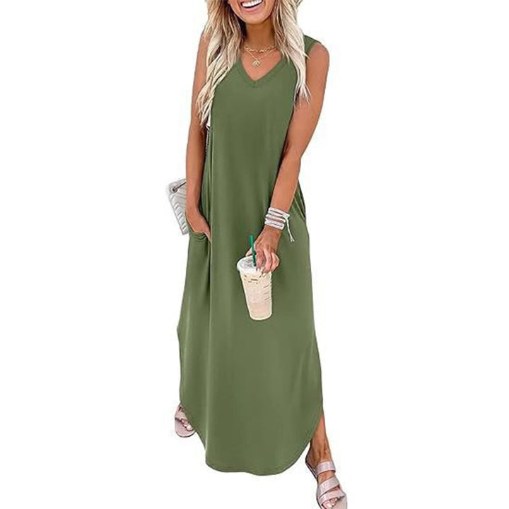 Casual sleeveless V-neck long dress