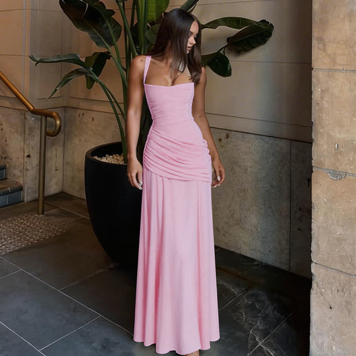 Square-neck ruched fitted dress