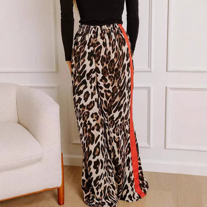 High-waisted leopard print side stripe wide-leg pants