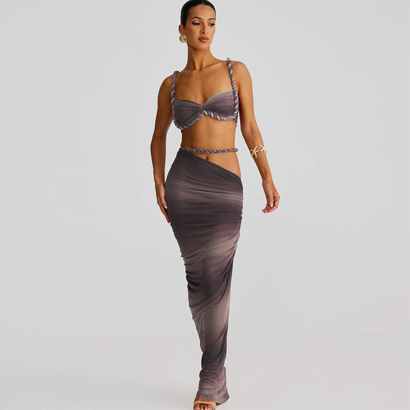 Backless Halter Crop Top and Bodycon Skirt Set