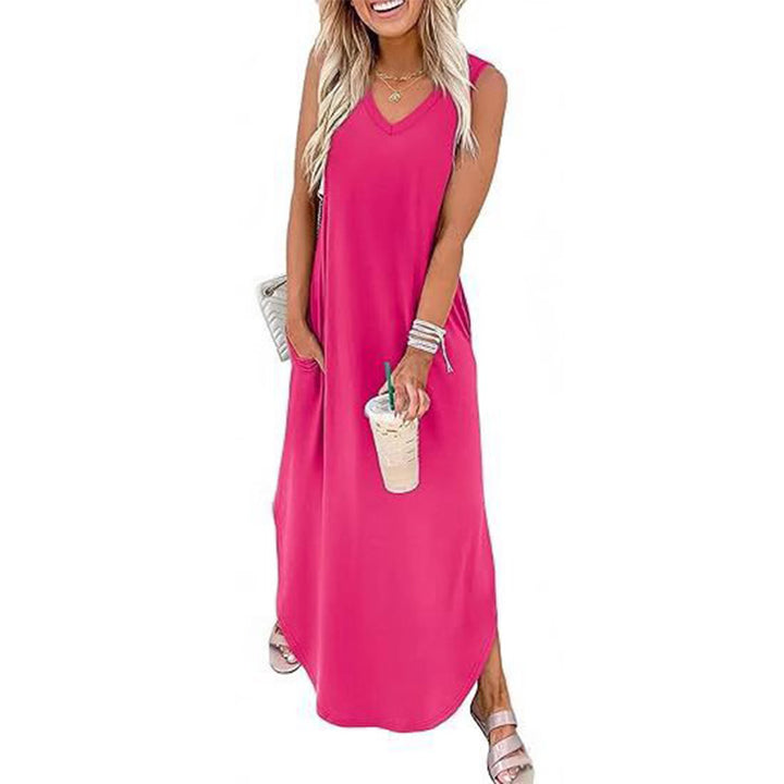 Casual sleeveless V-neck long dress