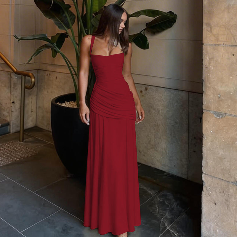Square-neck ruched fitted dress