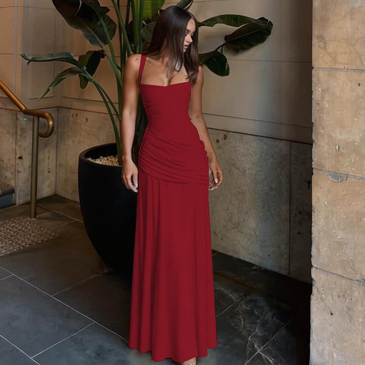 Square-neck ruched fitted dress