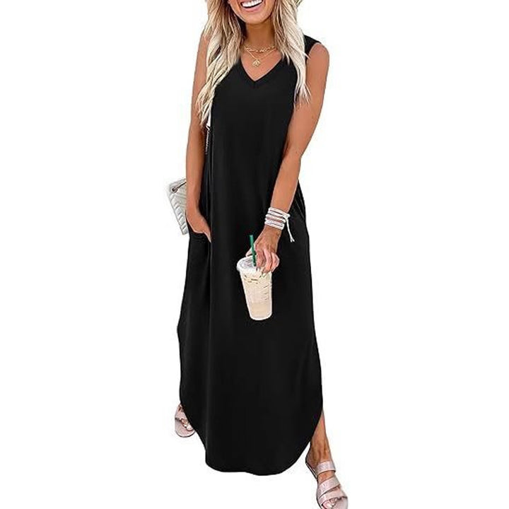 Casual sleeveless V-neck long dress