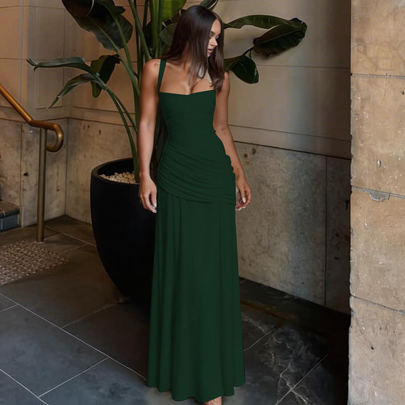 Square-neck ruched fitted dress
