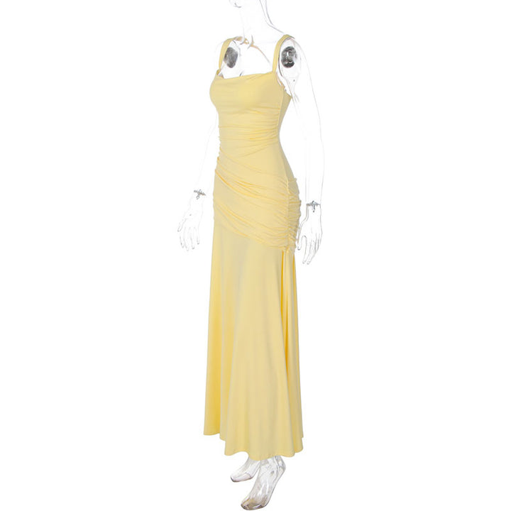 Square-neck ruched fitted dress