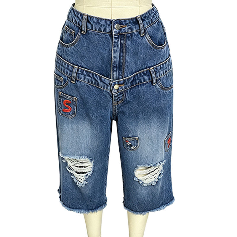 Distressed raw-hem wide-leg cropped jeans