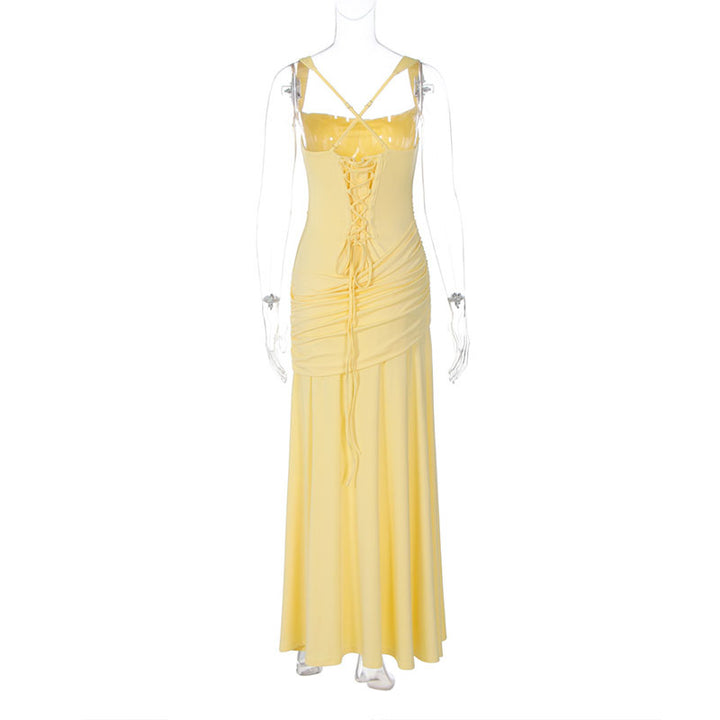 Square-neck ruched fitted dress