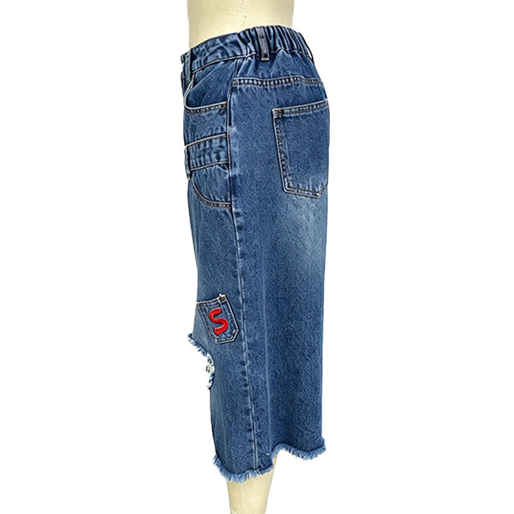 Distressed raw-hem wide-leg cropped jeans