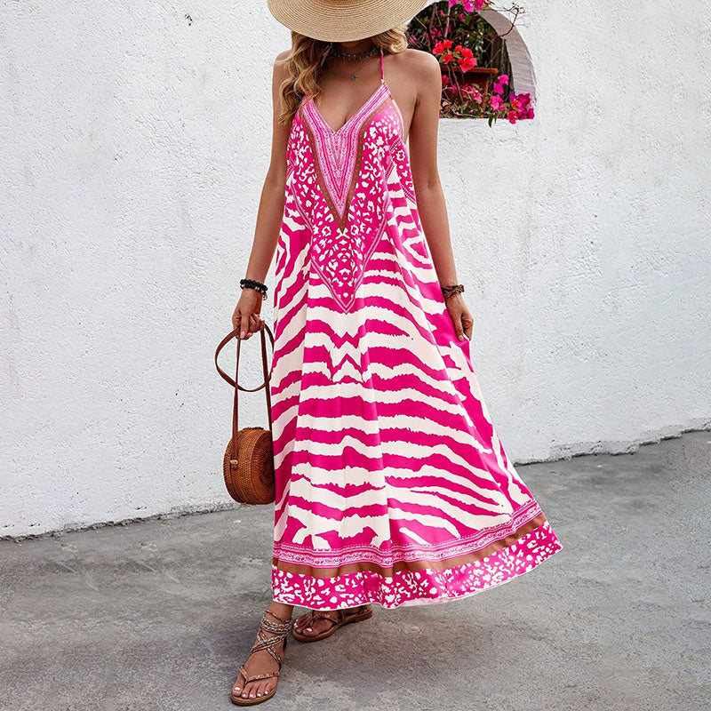 Bohemian resort-style printed dress