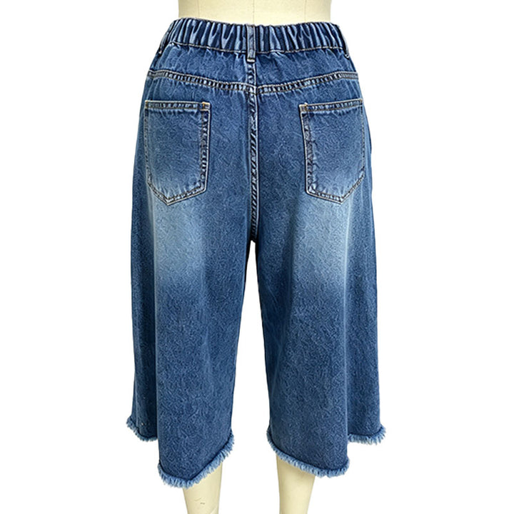 Distressed raw-hem wide-leg cropped jeans