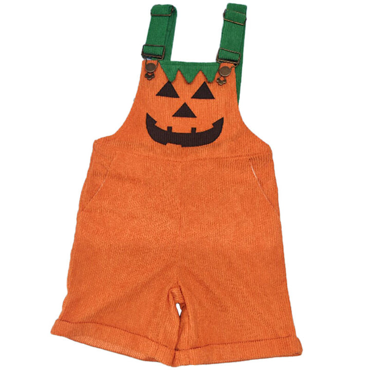 Children's Halloween Pumpkin Face Print Bib Shorts