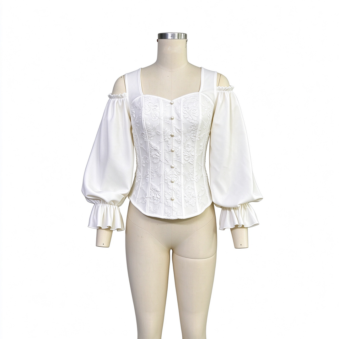 Ladies Elegant Cold Shoulder Floral Jacquard Shirt