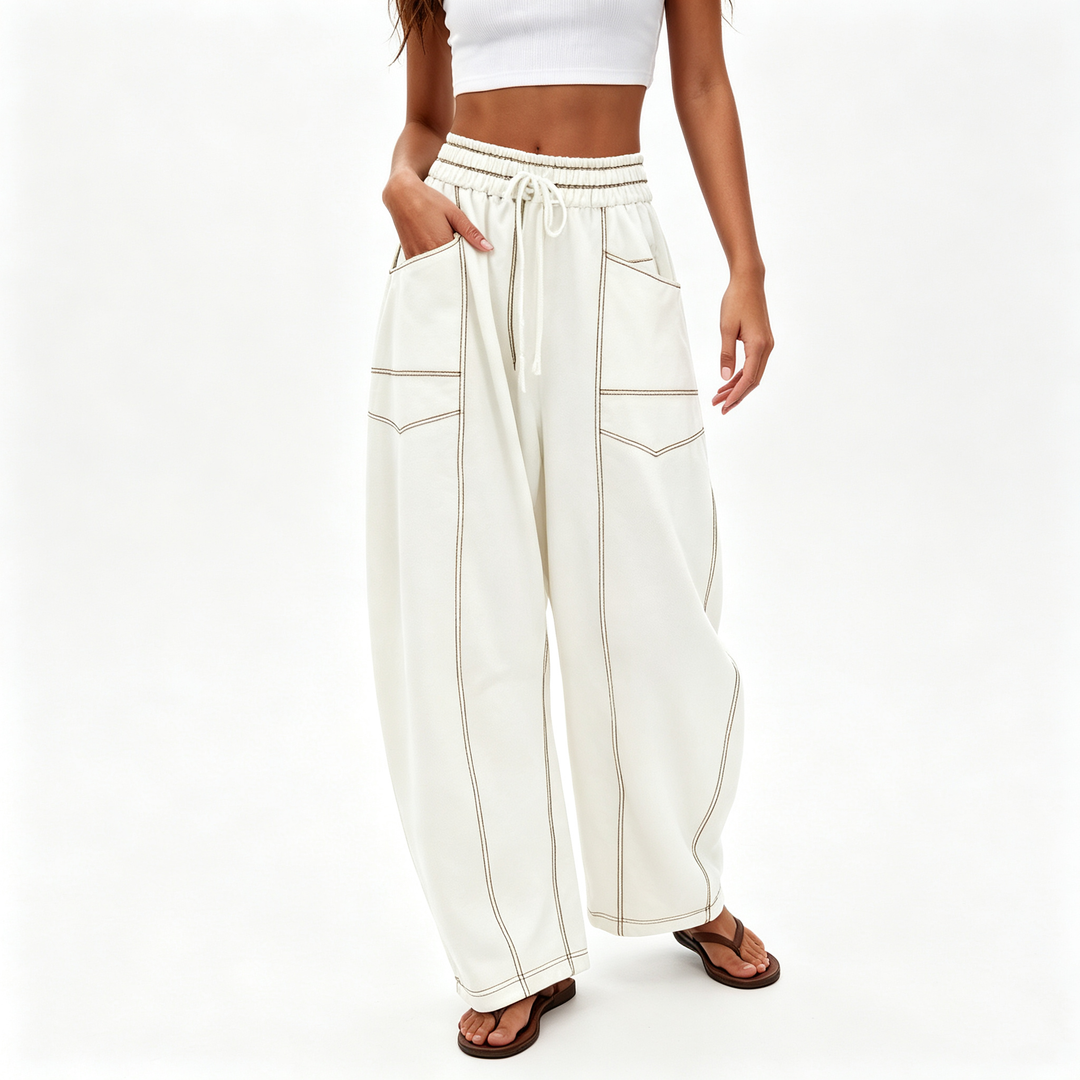 Contrast‑Stitch Baggy Wide Leg Pants