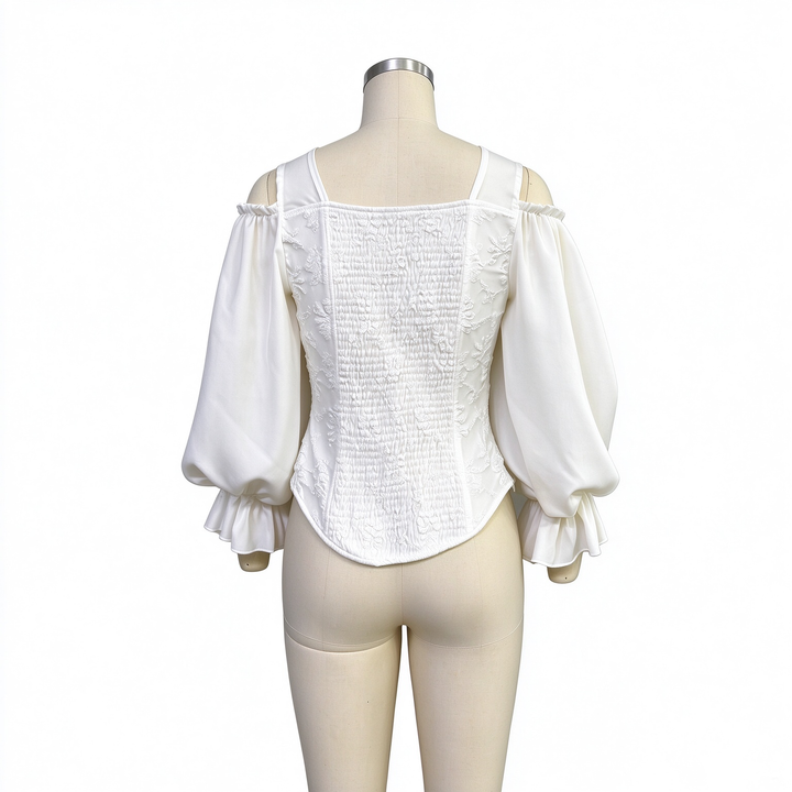 Ladies Elegant Cold Shoulder Floral Jacquard Shirt