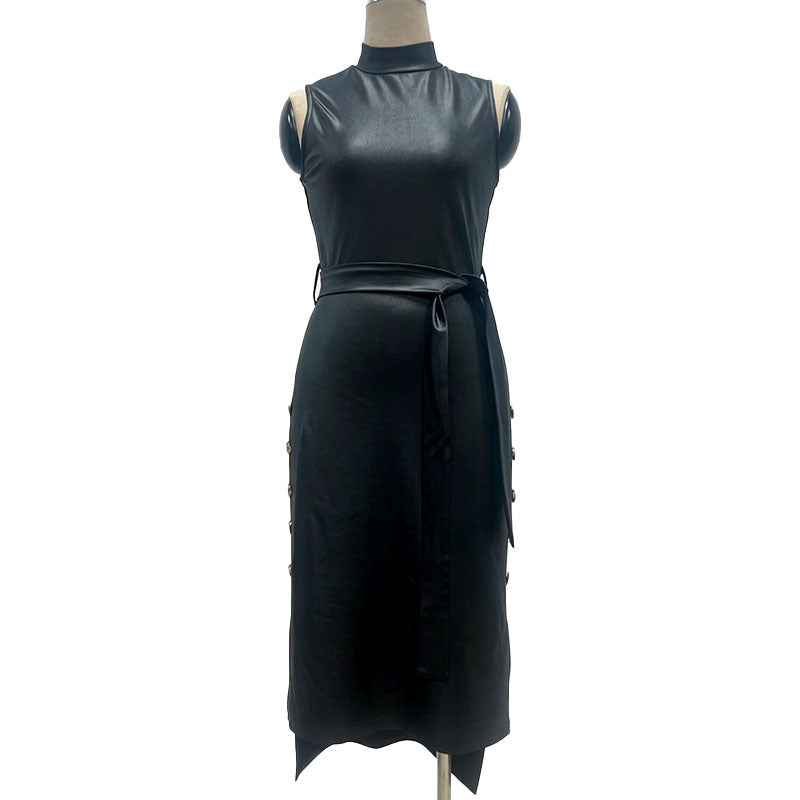 Fitted leather lace-up dress