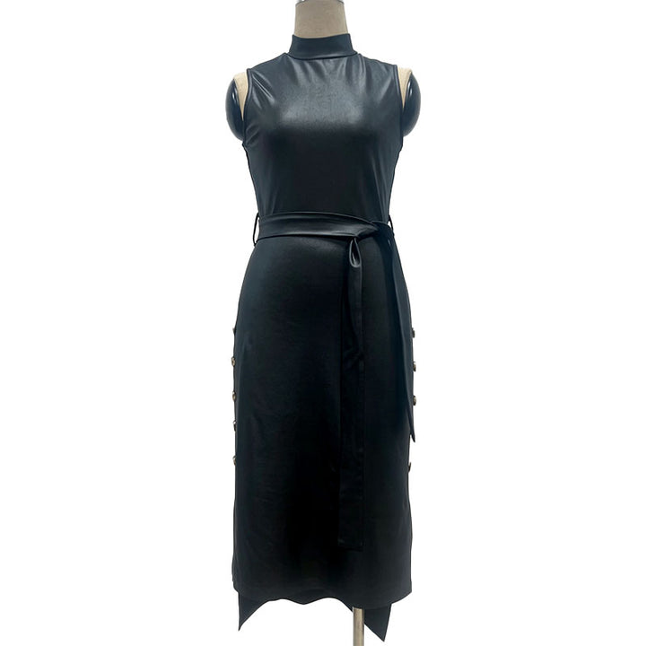 Fitted leather lace-up dress