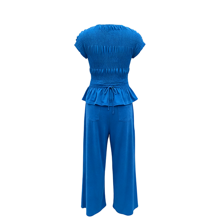Pleated Ruffle Top and Wide-Leg Pants Set