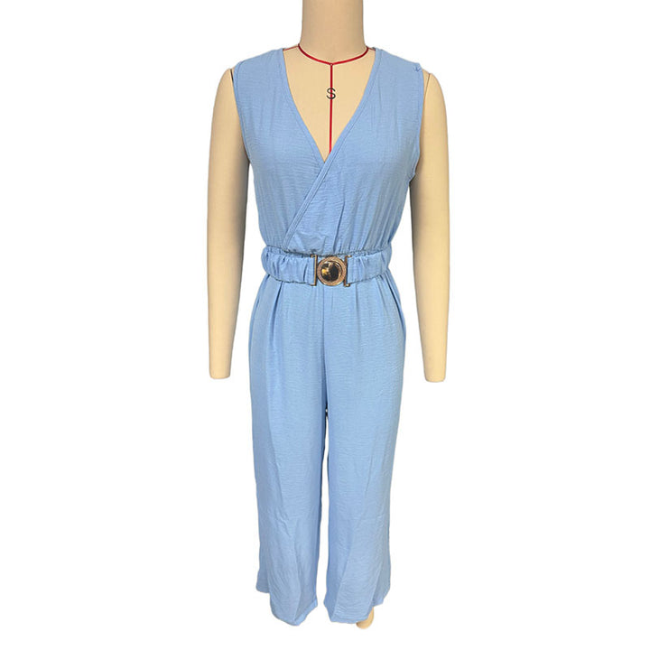 V-neck sleeveless wide-leg jumpsuit