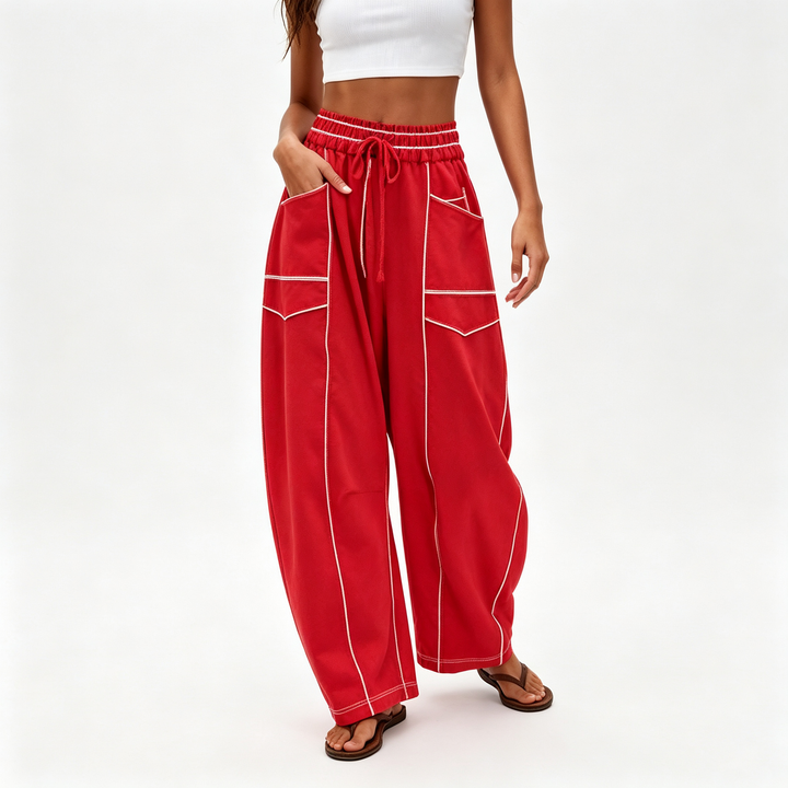 Contrast‑Stitch Baggy Wide Leg Pants