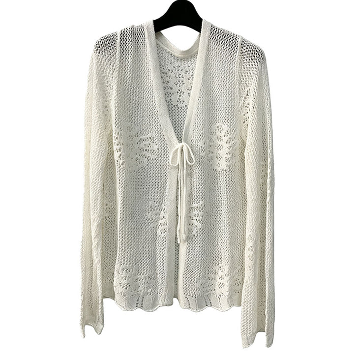 V-neck cutout knit cardigan