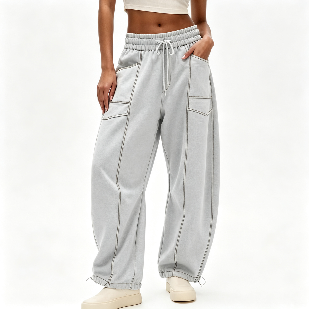 Contrast‑Stitch Baggy Wide Leg Pants