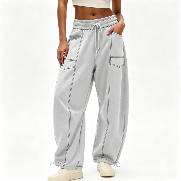 Contrast‑Stitch Baggy Wide Leg Pants