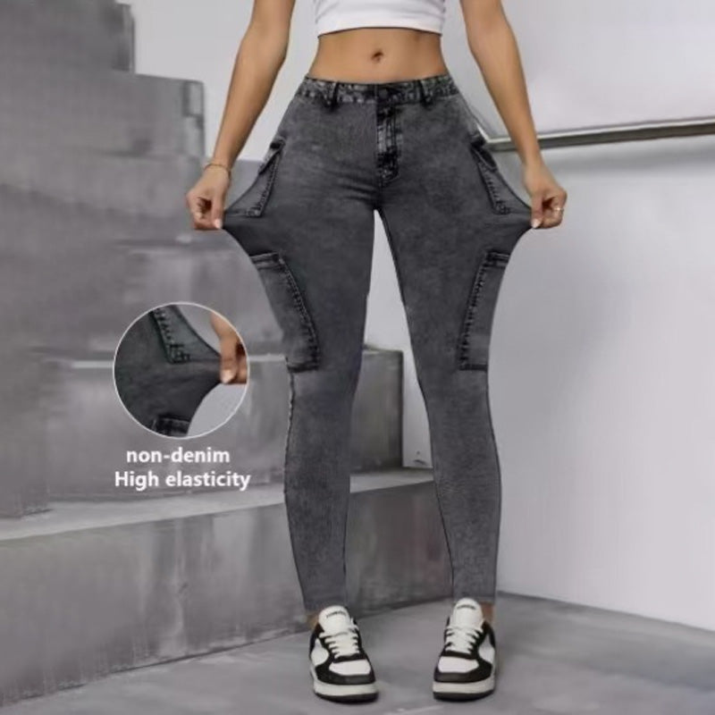 Stretch denim printed jeans
