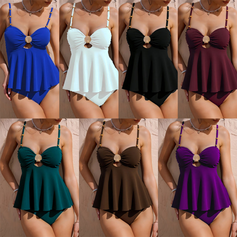 Shell-shaped halter-neck ruffled bikini set